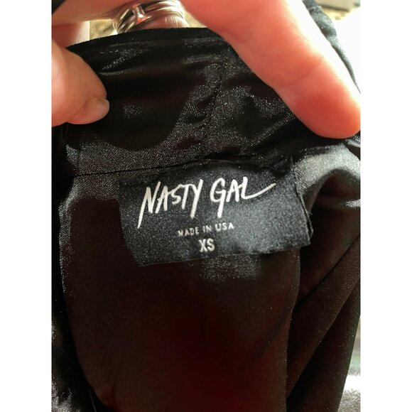 Nasty Gal Black Plunge Neck Mini Dress XS Polyester Viscose Spaghetti Straps Cro - Picture 3 of 7